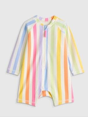 Quince Rainbow Long Sleeve Zip-Up Rash Guard One-Piece, 0-3 Months